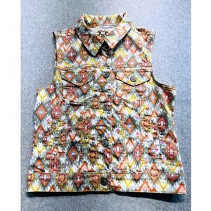 Wax Jeans Womens M Southwestern Geometric Denim Vest Western Boho Casual Retro